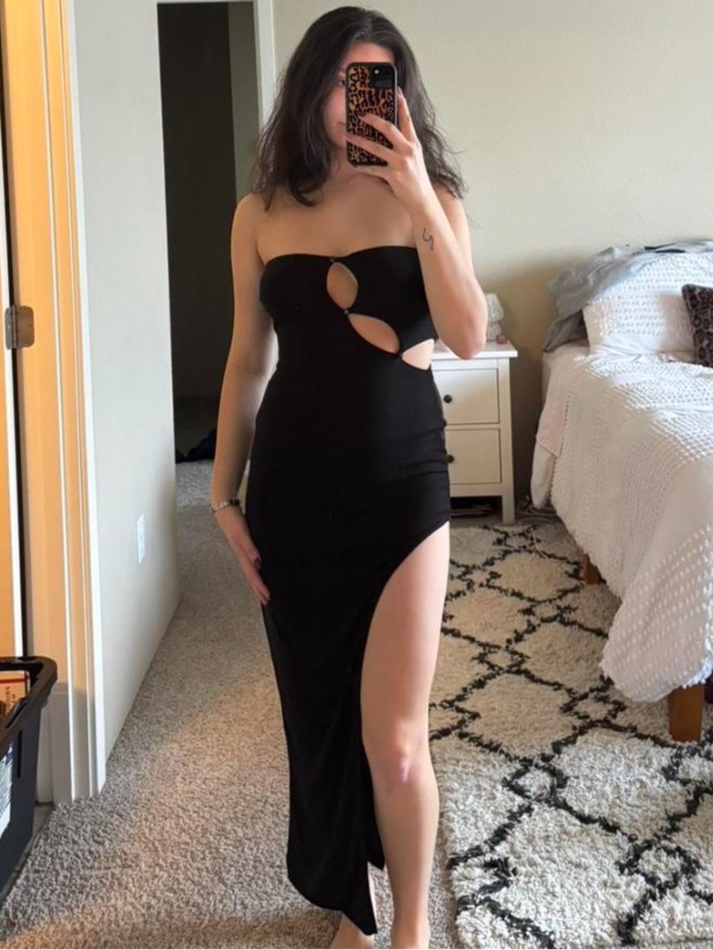 Princess Polly Black Strapless Maxi Dress with Cutouts and High Slit
